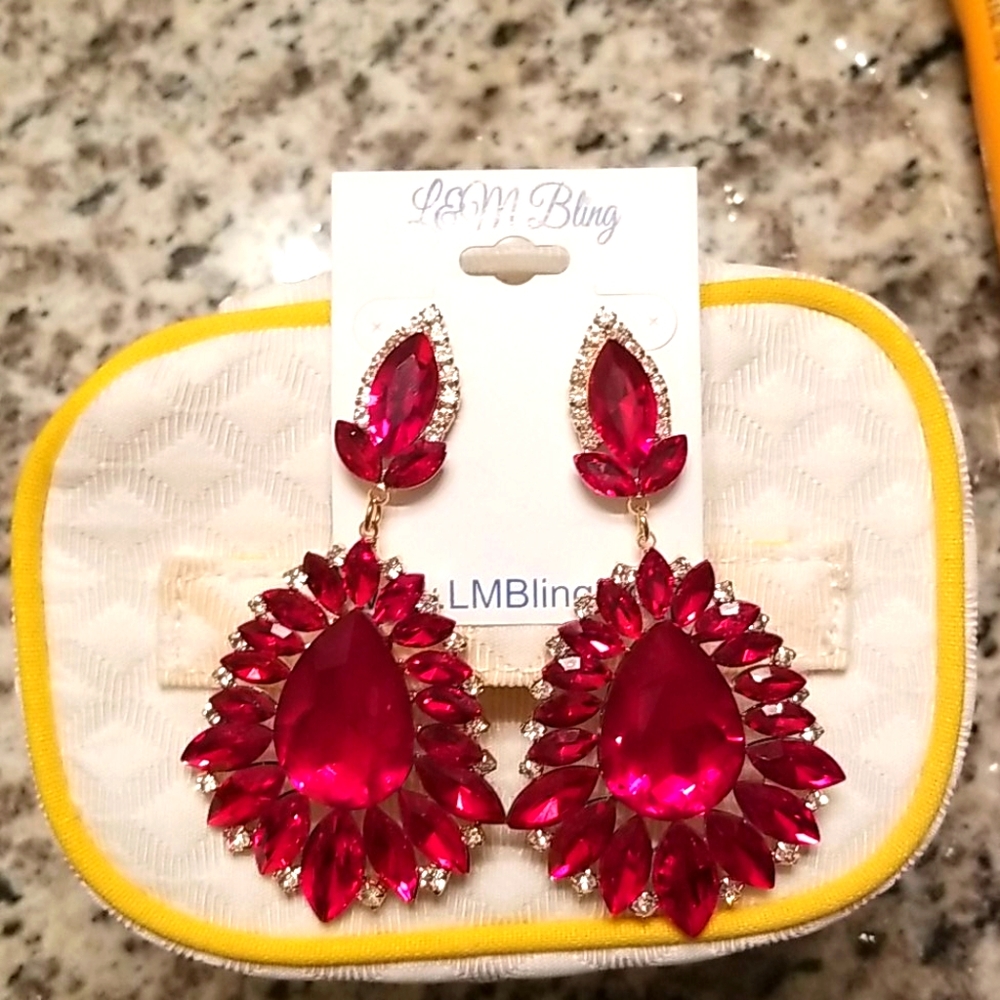 Crystal Earrings / Red Crystal Drop Earrings